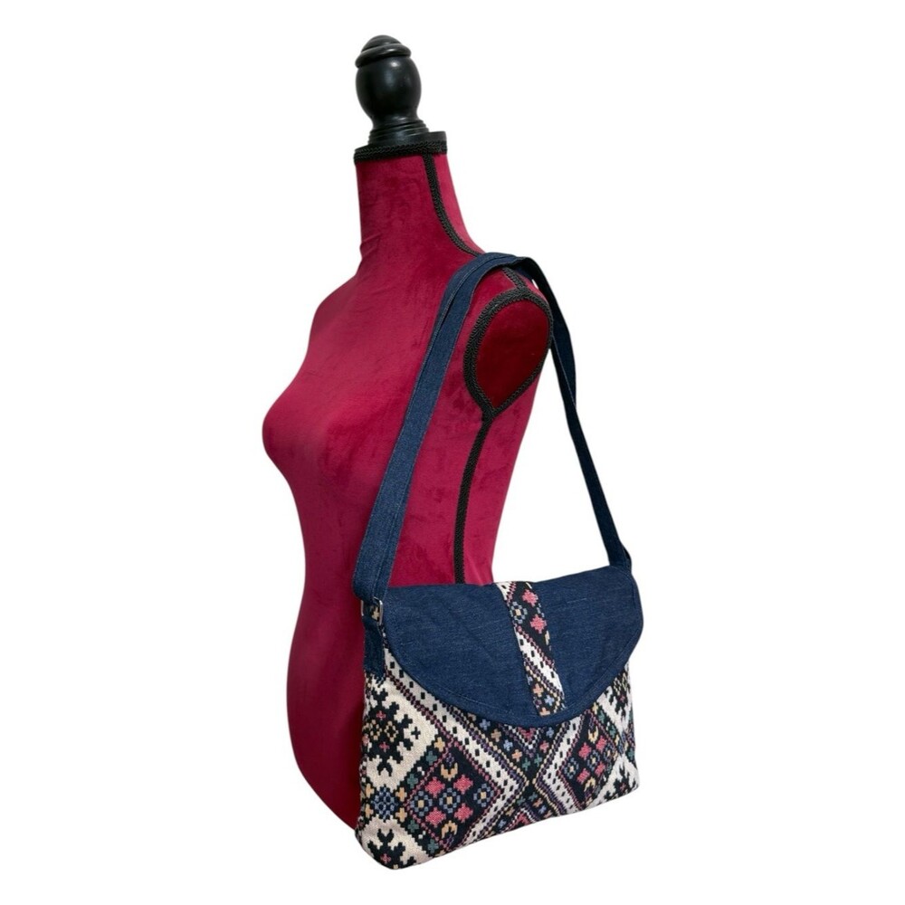 Canyon Sky Southwestern Jacquard & Denim Shoulder Bag Navy Multicolor